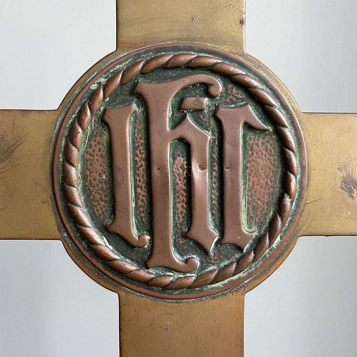 A Large Brass Alter Cross with a round copper motif and a lion foot base. Nice chunky and heavenly heavy! SHOP NOW - www.intovintage.co.uk