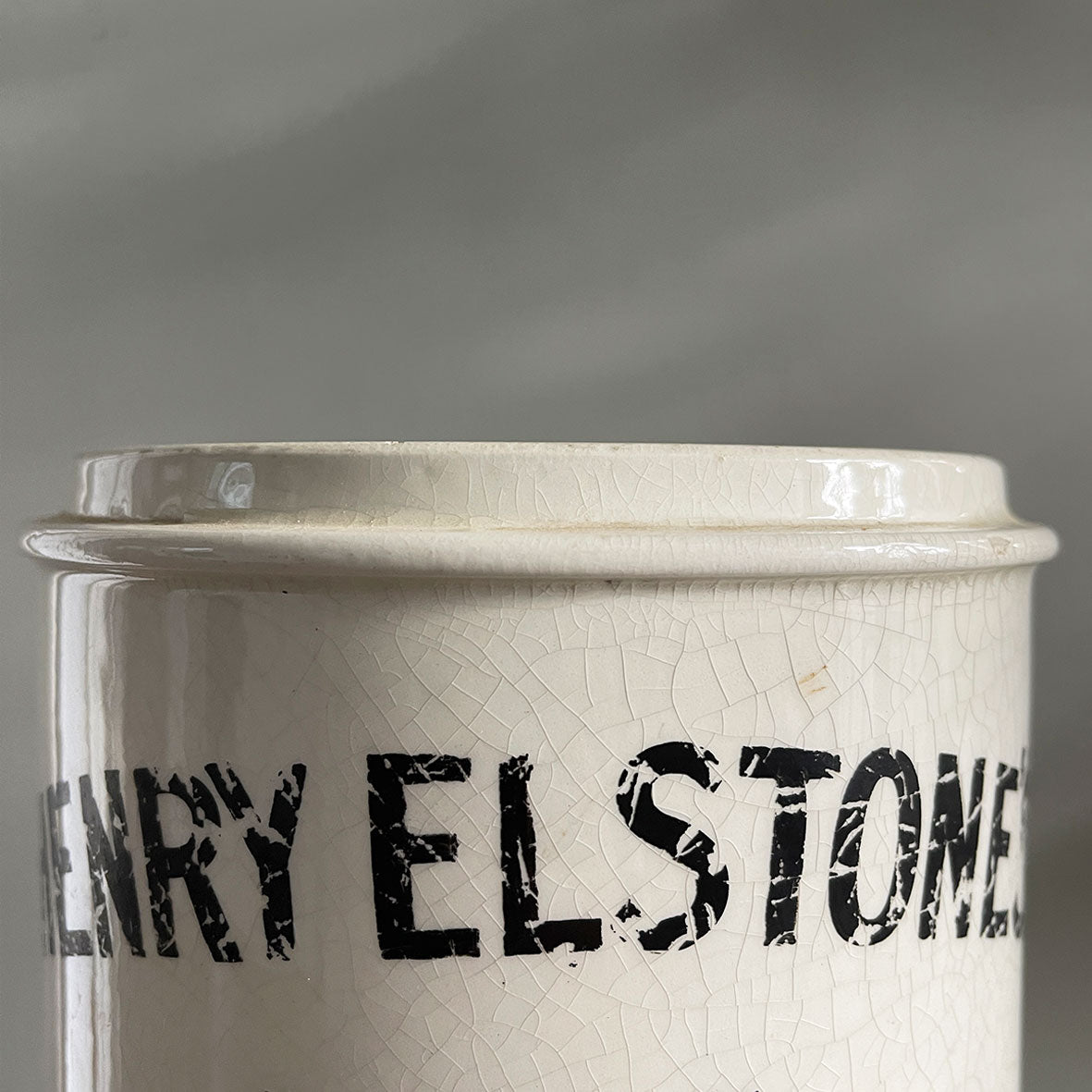 A great looking Henry Elstone's White glazed Tobacco Jar from the Edwardian Period with wonderful distressed type to the front - SHOP NOW - www.intovintage.co.uk