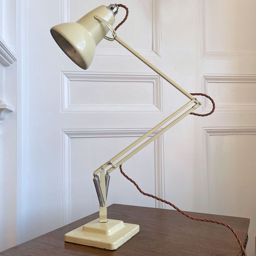A Herbert Terry Anglepoise Desk Lamp 1227 Articulated. 2 Step base with original paint. Three capped silver springs and side arms constructed from aluminium with nylon linkages - SHOP NOW - www.intovintage.co.uk