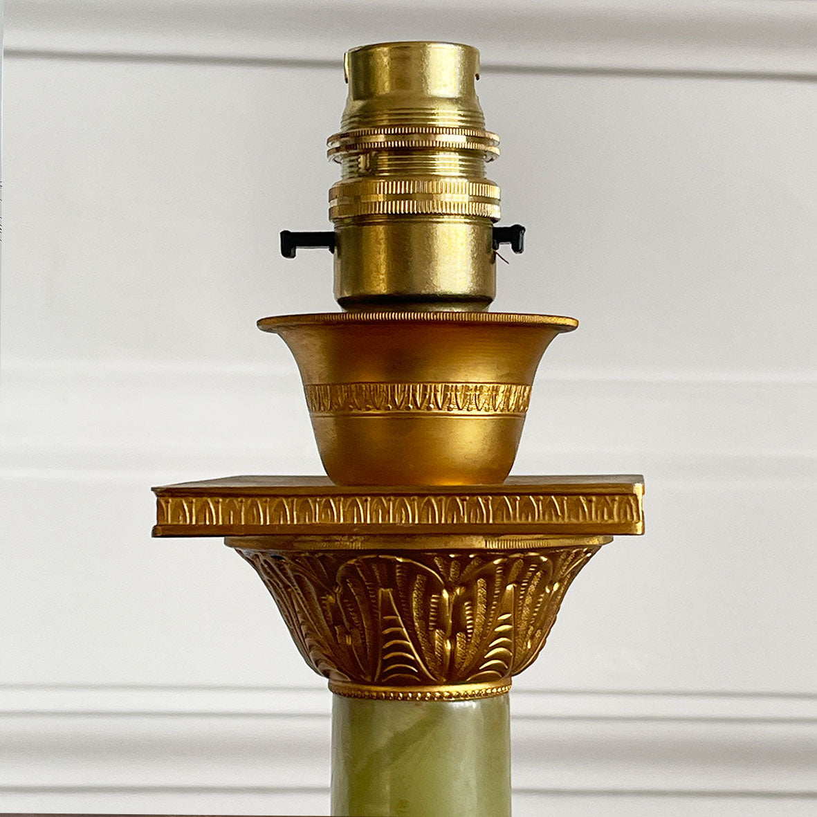 An impressive, large classical solid onyx and gilt metal table lamp. Beautiful figuring to the onyx.Wired for electricity with new bayonet lamp fitting, three core gold cloth covered cable new plug and pat tested.- SHOP NOW - www.intovintage.co.uk