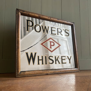 An Advertising Mirror for the Irish Power's Whiskey Company. Strong stylish typography and diamond graphic and great wear to the mirror plate. Original frame - SHOP NOW - www.intovintage.co.uk