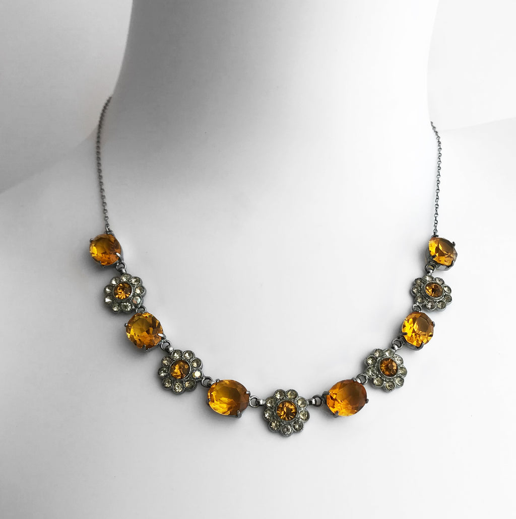 Vintage 1930's/1940's Citrine Glass Daisy Necklace - SHOP NOW - www.intovintage.co.uk