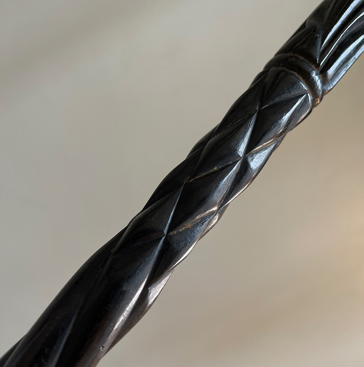 An Ebonised Elephant Walking Stick, with carved Elephant head handle and further carved detail to the shaft - SHOP NOW - www.intovintage.co.uk