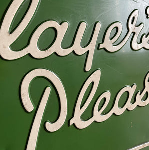A vintage Player's Please metal sign in the rarer green colour. The type is debossed out of the green background. It has a double white border. Nice and clean and ready for the wall - SHOP NOW - www.intovintage.co.uk
