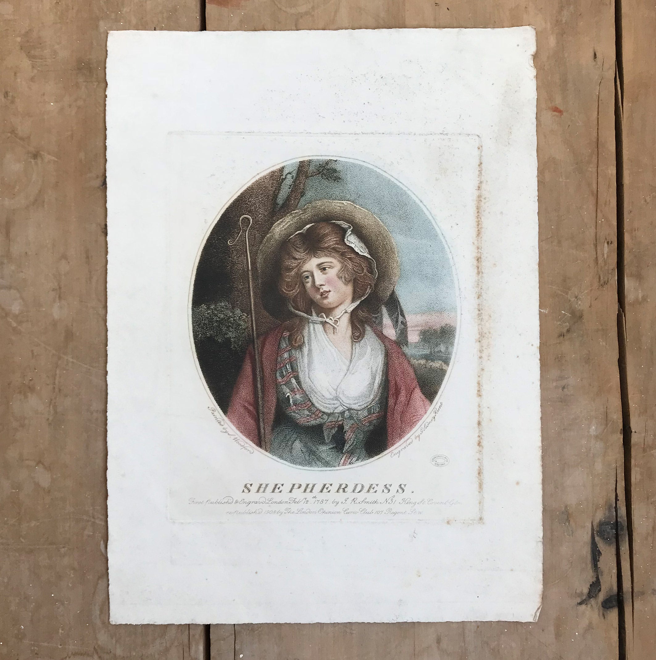Period Print of a  Shepherdess dated 1908 by Sidney Hunt. Limited to 250 prints. Find Antique Etchings & other Antique Prints at IntoVintage.co.uk