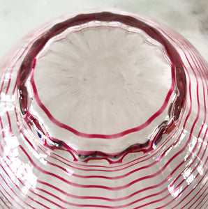 Raspberry threaded bowl designed by William Butler C1930's made by James Powell & Sons Whitefriars London - SHOP NOW - www.intovintage.co.uk