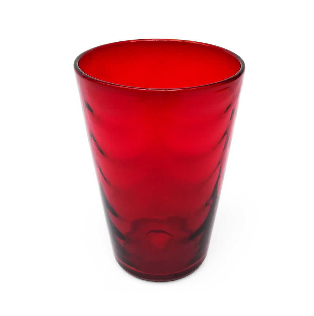 Whitefriars ruby red glass tumbler vase with wave ribbed pattern, designed by Marriott Powell, pattern number 8473. - SHOP NOW - www.intovintage.co.uk