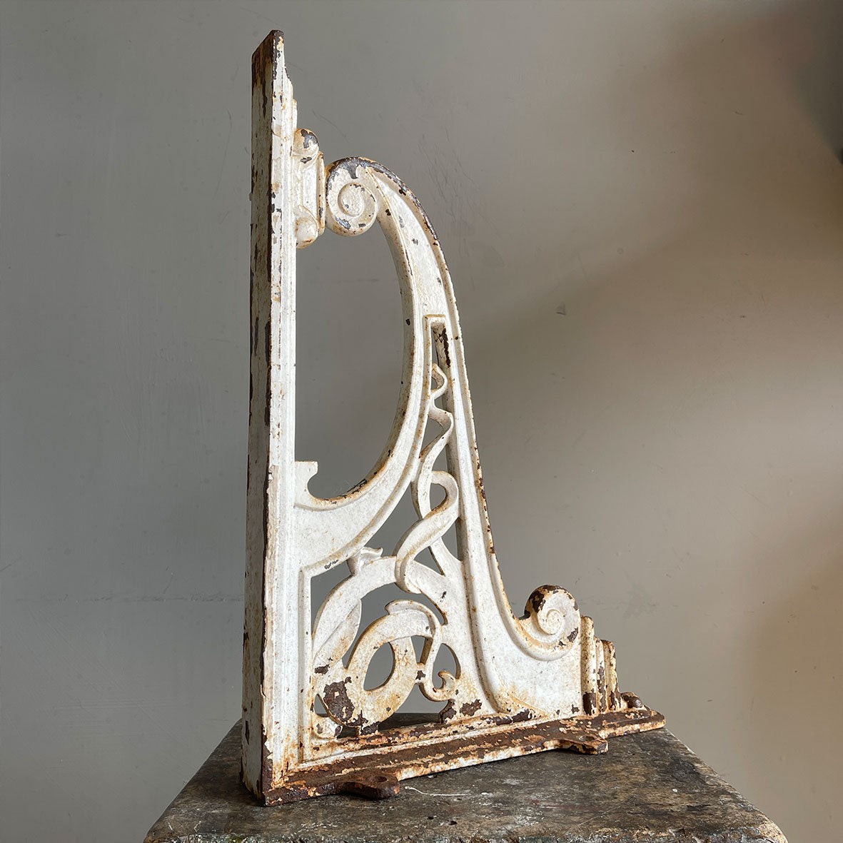 A beautiful Pair of heavy Cast Iron Brackets, reportedly from a train station in Normandy, France. the matching brackets have beautifully cast Art Nouveaux detailing within the frames. Would look fantastic holding up a kitchen shelf - SHOP NOW - www.intovintage.co.uk