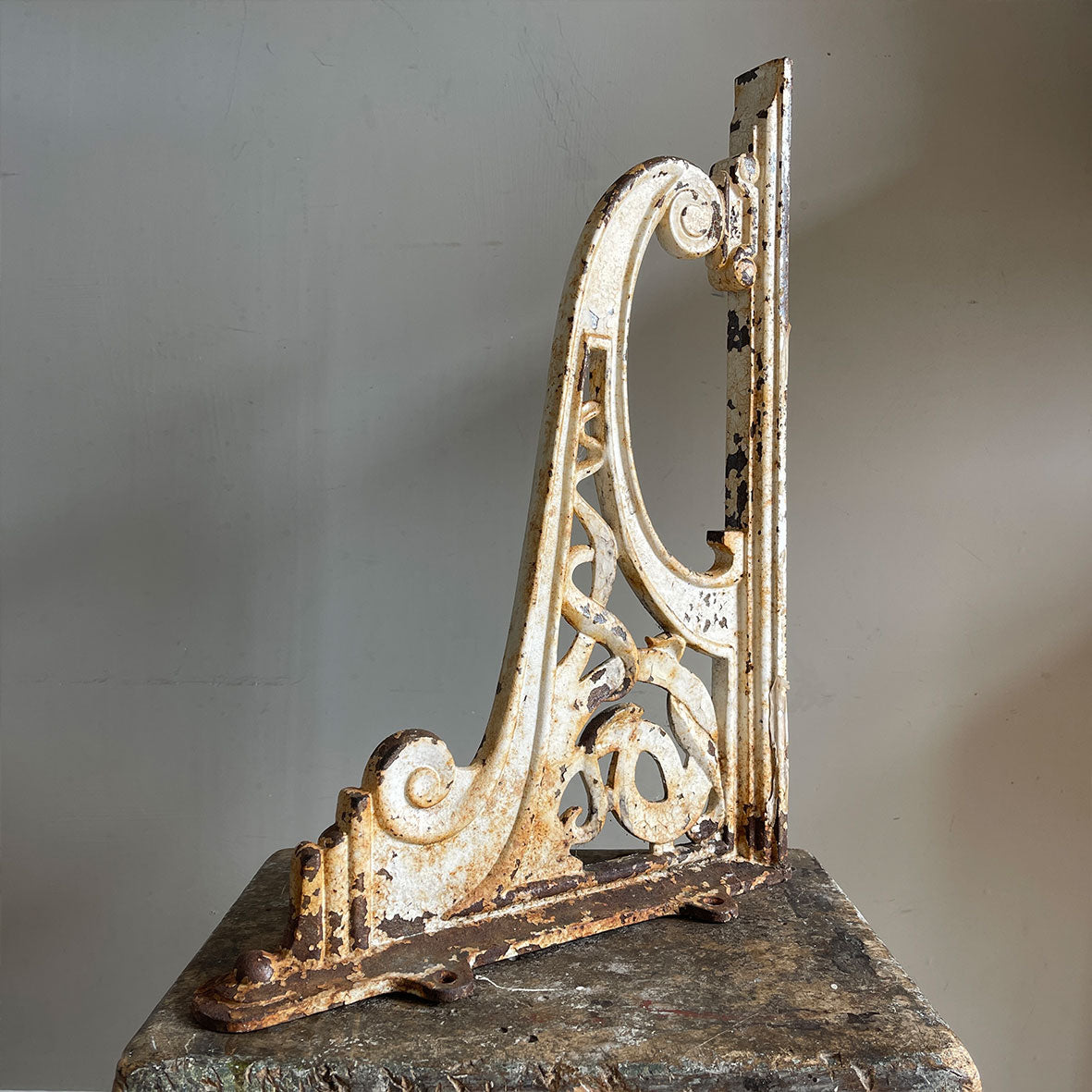 A beautiful Pair of heavy Cast Iron Brackets, reportedly from a train station in Normandy, France. the matching brackets have beautifully cast Art Nouveaux detailing within the frames. Would look fantastic holding up a kitchen shelf - SHOP NOW - www.intovintage.co.uk