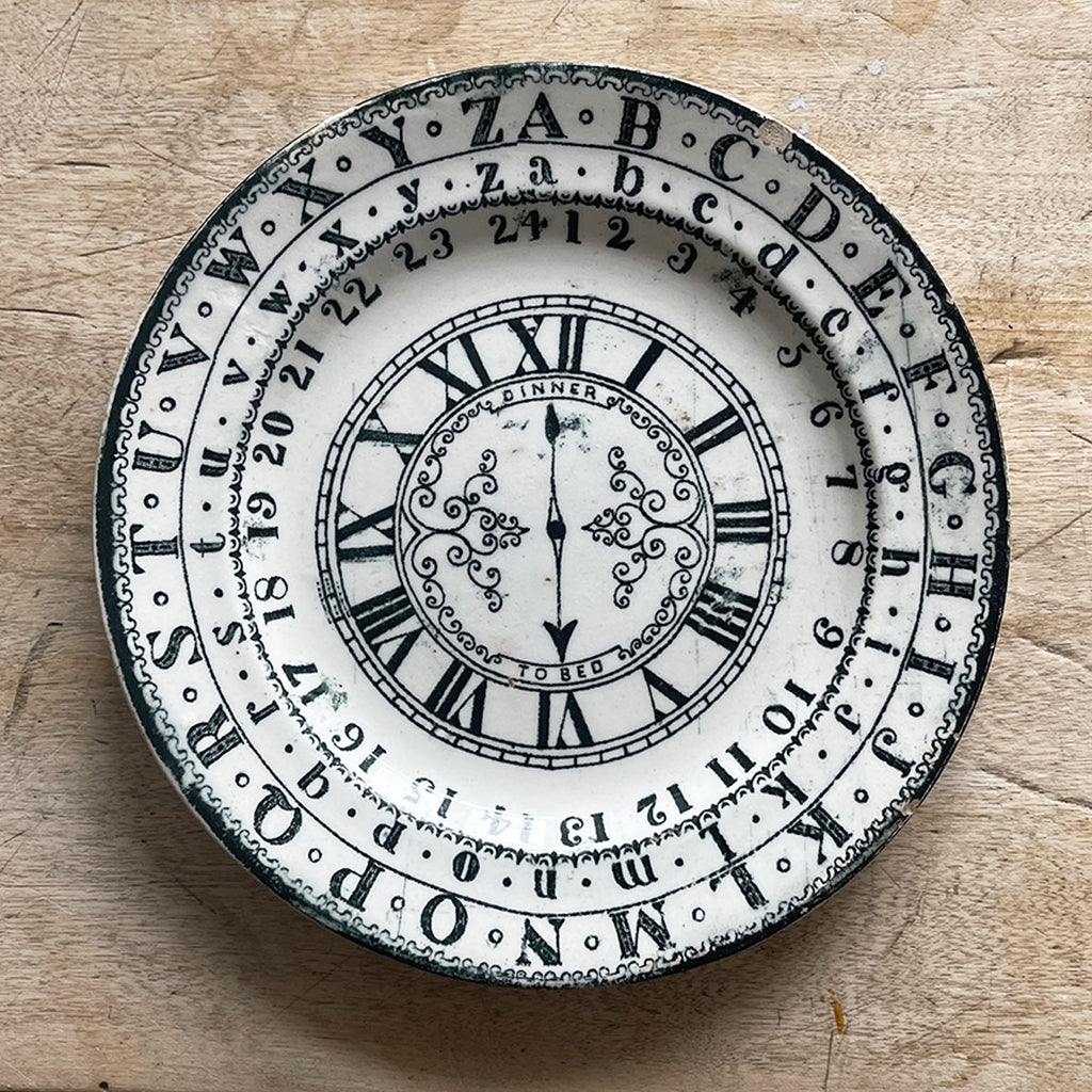 An early Victorian Education Plate by B & K Ltd. This charming little plate was designed to be used as a school teaching implement in English, Spelling and Mathematics, while at the same time being used as a domestic eating plate. Marked on the reverse with the 'B & K LTD' mark - SHOP NOW - www.intovintage.co.uk