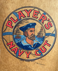 A 1950s Players Airman's Cigarettes Delivery Crate in excellent condition. With the Player's Airman logo to the main sides panels and the Player's Navy Cut logo on one of the end panels. The opposite end has the original delivery label still stuck to it. Great for general storage or a cool log box for beside the fire - SHOP NOW - www.intovintage.co.uk