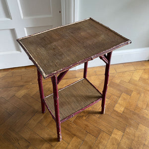 A great looking vintage Bamboo Side Table with a bang on shabby chic vintage paint finish. Bamboo legs with a woven top. Great colours - SHOP NOW - www.intovintage.co.uk