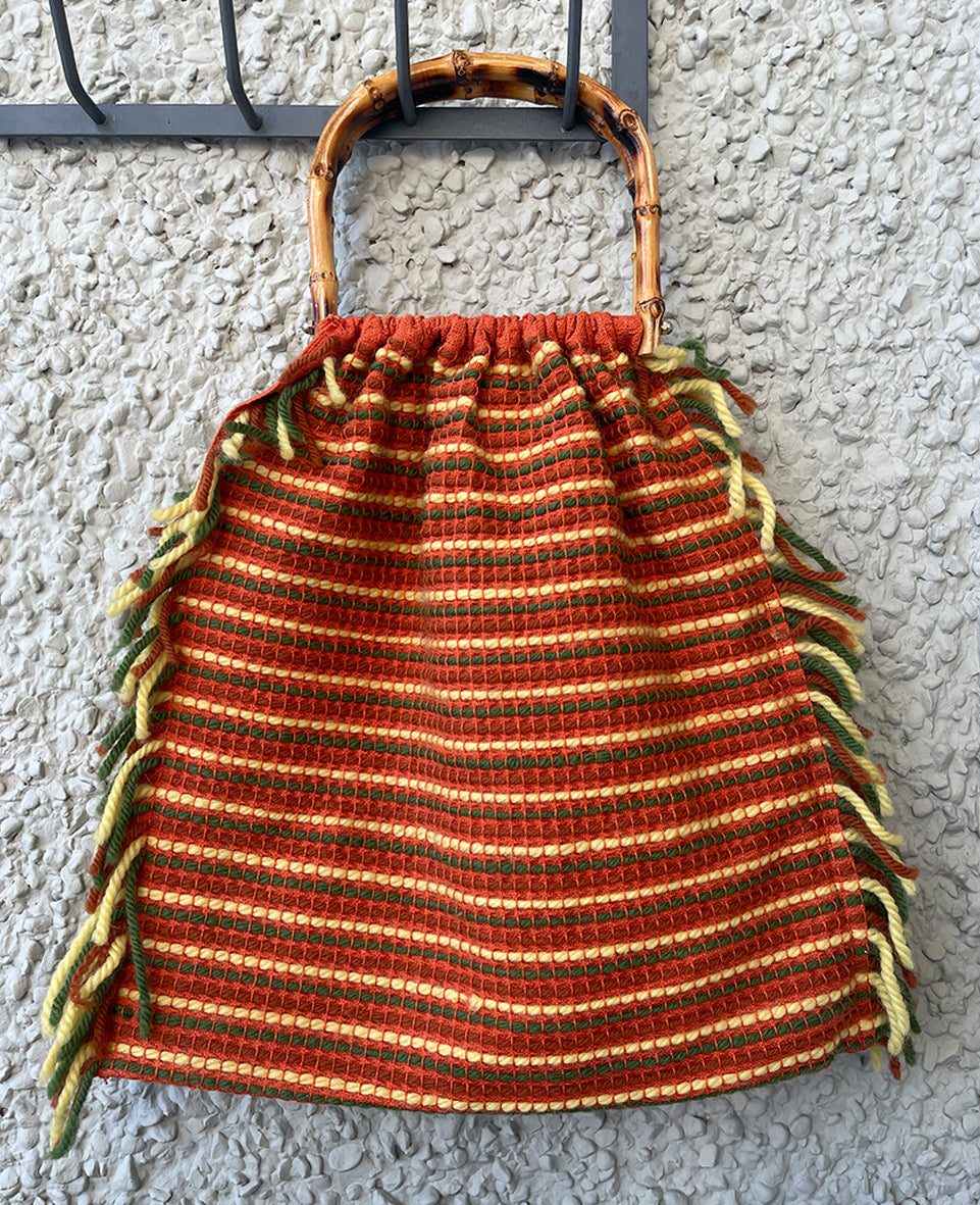 Look groovy with this super cool vintage knitted shopping bag with bamboo handles - SHOP NOW - www.intovintage.co.uk