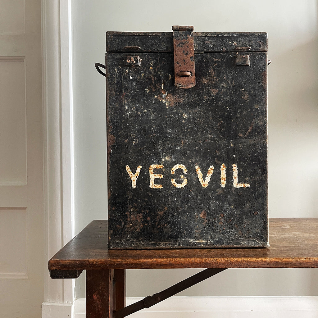 This is a real piece of social history. An original voting ballot box from Yeovil Town, Somerset. Metal in construction with convenient carry handles to both sides. The lid is hinged with a padlock flap. The laid has a posting slot that can be set to a closed position. Who knows what votes have been cast in this box over the years - SHOP NOW - www.intovintage.co.uk