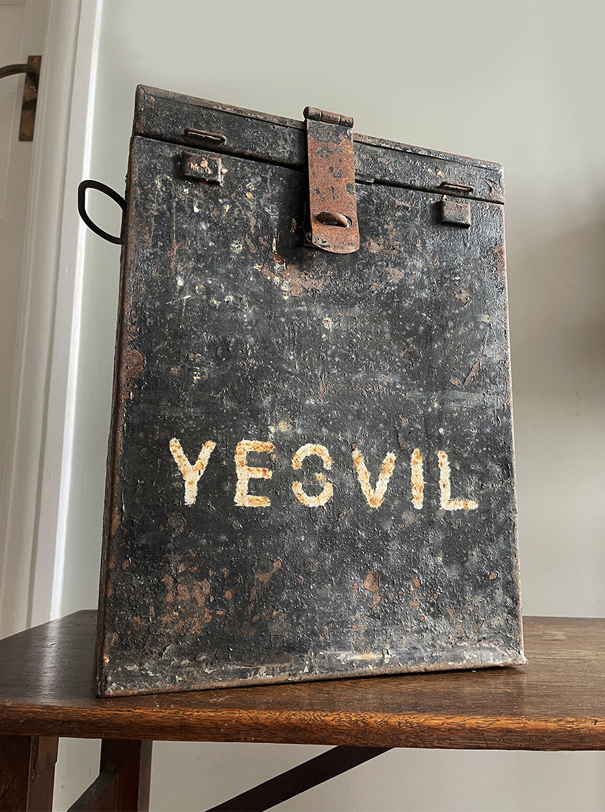 This is a real piece of social history. An original voting ballot box from Yeovil Town, Somerset. Metal in construction with convenient carry handles to both sides. The lid is hinged with a padlock flap. The laid has a posting slot that can be set to a closed position. Who knows what votes have been cast in this box over the years - SHOP NOW - www.intovintage.co.uk