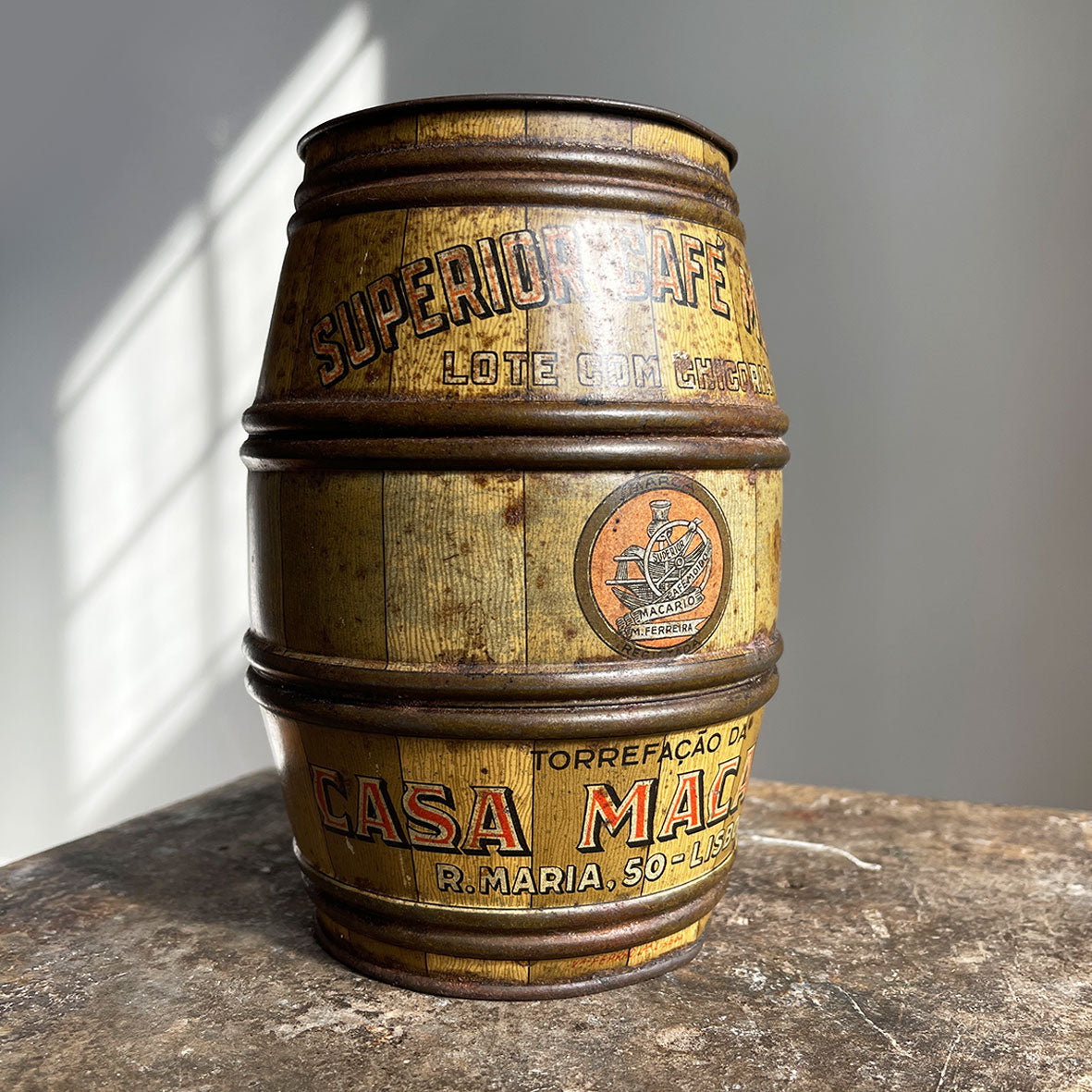 A vintage Cassa Macario Coffee Tin from Lisbon, Portugal - SHOP NOW - www.intovintage.co.uk