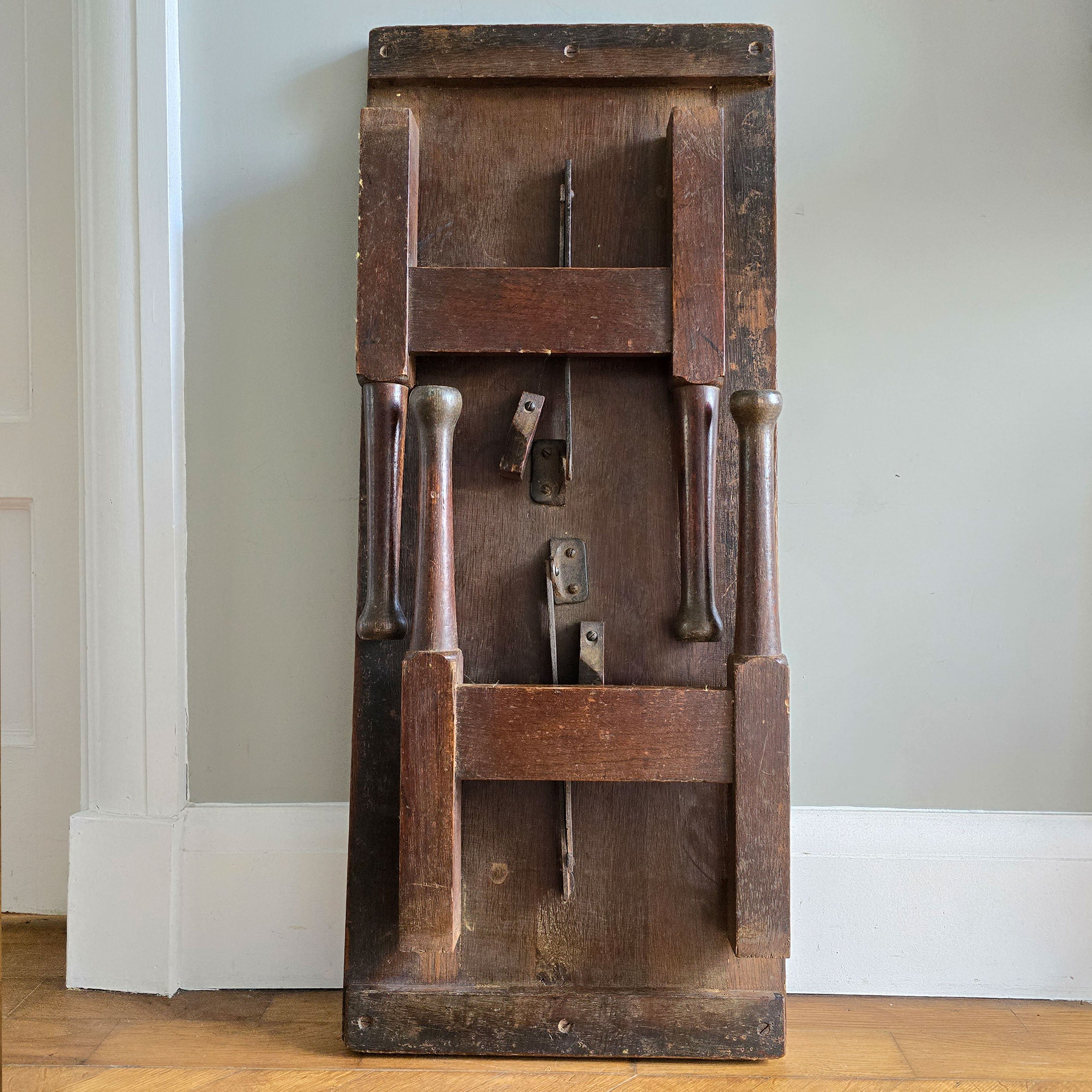 Simple in form and a good sized pair of Oak Benches in an untouched condition. The turned legs fold up and under, meaning easy storage when not in use. Stamped E.E.C on each end - SHOP NOW - www.intovintage.co.uk