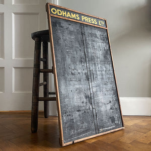 A 1950's Odhams Press Blackboard. Framed in pine with a printed 'Odhams Press Ltd' in the top panel. Odhams Press Ltd came about in 1920 and were responsible for publishing Mickey Mouse Weekly, Eagle, Robin and many other famous titles - SHOP NOW - www.intovintage.co.uk