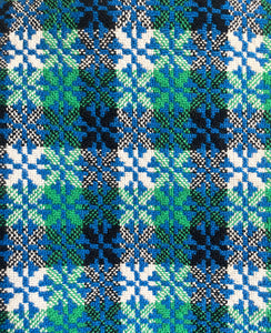 A pure wool Welsh Tapestry blanket in Blue, Aqua Green, white and Black - SHOP NOW - www.intovintage.co.uk