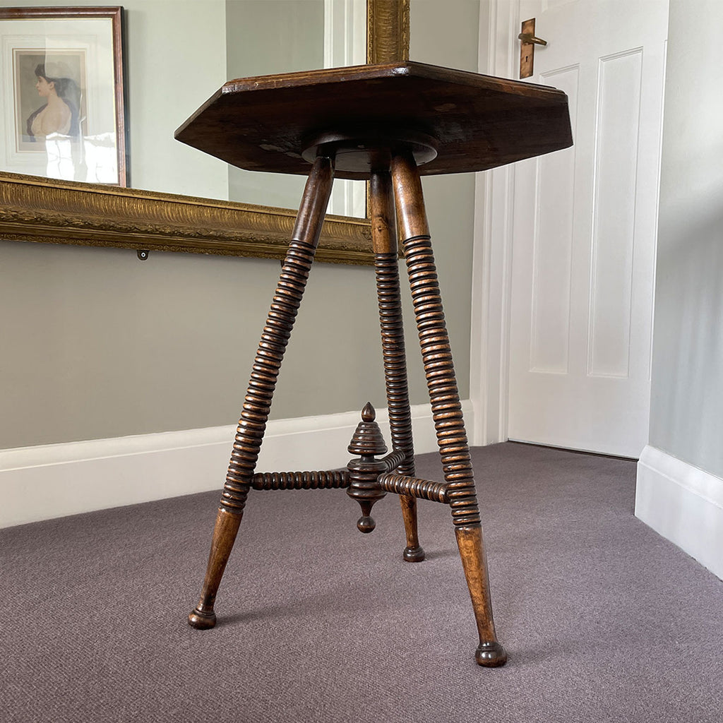 A good looking Scottish Bobbin Table. An octagonal top raised on three turned legs , tri-stretchers and central turned boss - SHOP NOW - www.intovintage.co.uk