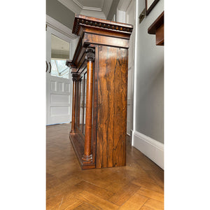 A good looking Victorian Rosewood Bookcase. Two original glazed doors are framed by a classical egg & dart cornice freeze to the top and two decorative solid rosewood columns each side - SHOP NOW - www.intovintage.co.uk