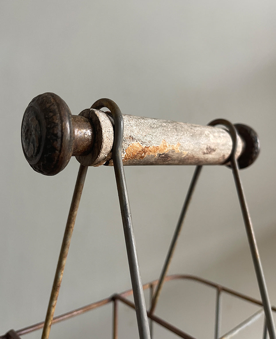 A vintage French bottle holder with wooden handle- perfect for storing all sorts of bottles and even milk if you still have it delivered! Nice decoration to the ends of the handles - SHOP NOW - www.intovintage.co.uk