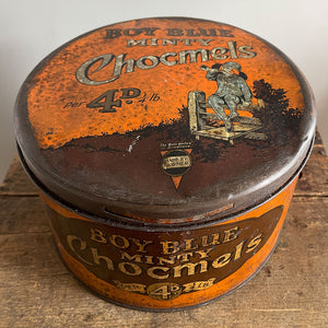 A Vintage Horner's Boy Blue Minty Chocomels Tin from the 1930s with the most wonderful colours and Little Boy Blue design to the front lid - SHOP NOW - www.intovintage.co.uk