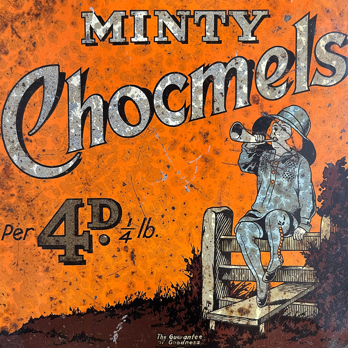 A Vintage Horner's Boy Blue Minty Chocomels Tin from the 1930s with the most wonderful colours and Little Boy Blue design to the front lid - SHOP NOW - www.intovintage.co.uk