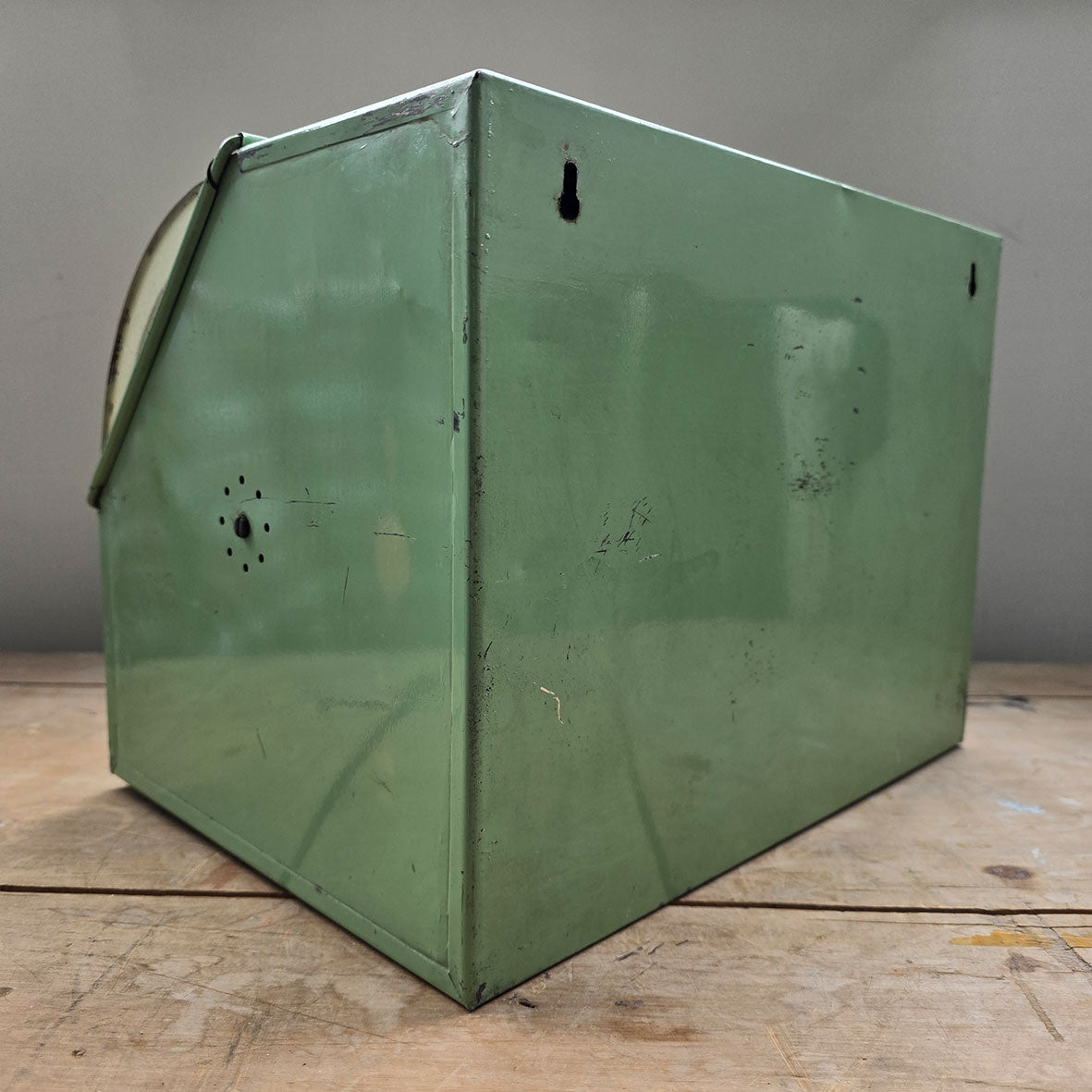 A Vintage Green Arrow bread bin in a fab duck egg green and cream combo, and still having its 'BREAD' and 'Green Arrow' water slide stickers to the front. A great looking item for the vintage kitchen - SHOP NOW - www.intovintage.co.uk
