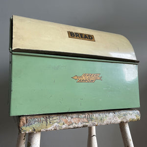A Vintage Green Arrow bread bin in a fab duck egg green and cream combo, and still having its 'BREAD' and 'Green Arrow' water slide stickers to the front. A great looking item for the vintage kitchen - SHOP NOW - www.intovintage.co.uk