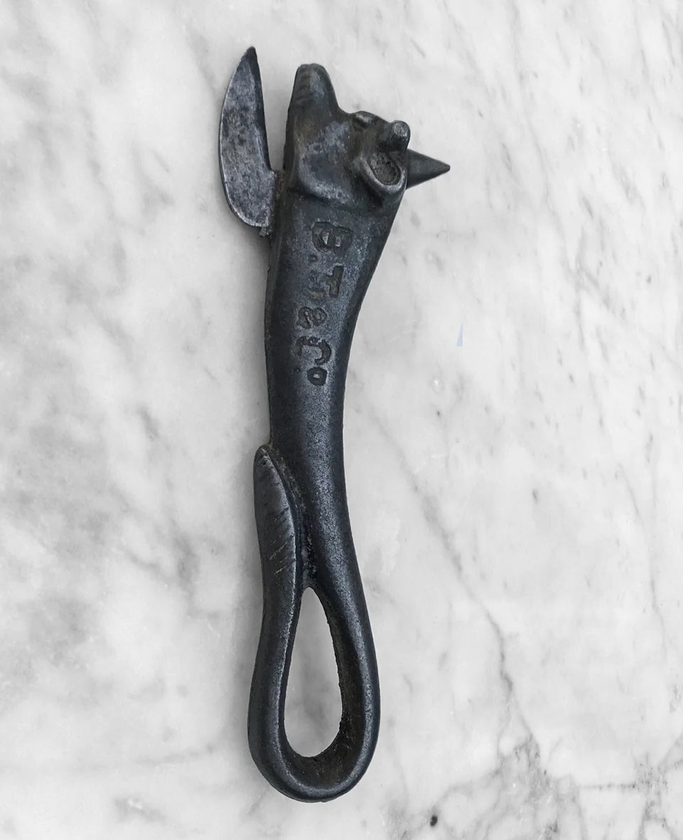Nice Early 20th Century Cow Tin Can Opener with BT & Co advertising stamped on the side - SHOP NOW - www.intovintage.co.uk