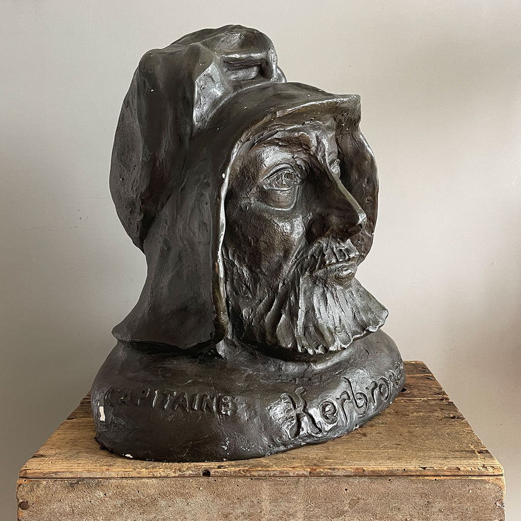 A large 1930s Bust of an ugly French Sea Captain that went by the name of 'Captain Kerbronec'. Well sculpted and cast from plaster - SHOP NOW - www.intovintage.co.uk