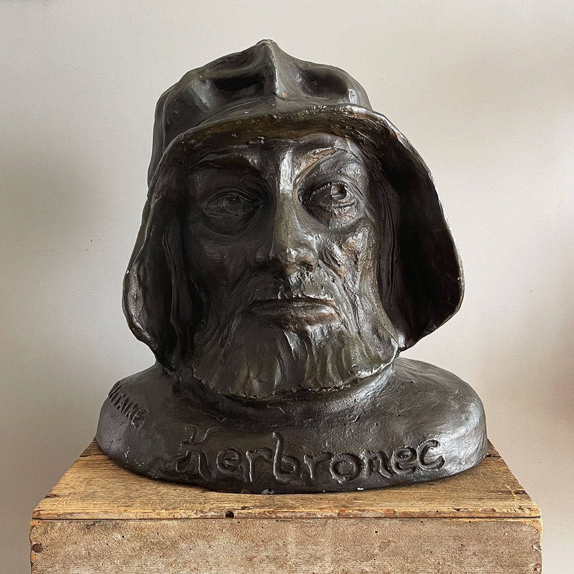 A large 1930s Bust of an ugly French Sea Captain that went by the name of 'Captain Kerbronec'. Well sculpted and cast from plaster - SHOP NOW - www.intovintage.co.uk