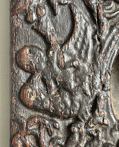 An interesting 17th Century Carved Oak Panel that once would have been the door off of a piece of furniture. The hinge and escutcheon marks are still visible on the reverse. The center sees a crowned eagle surrounded by climbing roses with four larger roses in each corner. Look closer and you'll see other birds and a cupid within the foliage - SHOP NOW - www.intovintage.co.uk