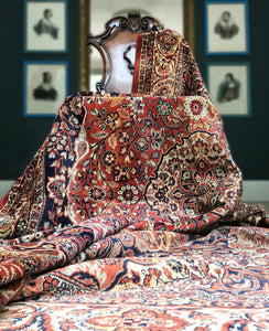 Beautiful Soft Silk Rug that reportedly came from Chatsworth House in Bakewell, Derbyshire. Due to its softness, this was probably used as an elaborate table cloth on a grand table or, as a throw on a sofa or chair. But, it could still be used as a rug if desired - SHOP NOW - www.intovintage.co.uk