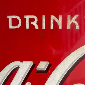 A Double Sided Coca Cola Enamel Sign from the 1930's period. Each side is finished in bright Coke red with white and . A fantastic sign that would look excellent in a restaurant, retail space or even a home - SHOP NOW - www.intovintage.co.uk