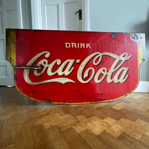 A Double Sided Coca Cola Enamel Sign from the 1930's period. Each side is finished in bright Coke red with white and . A fantastic sign that would look excellent in a restaurant, retail space or even a home - SHOP NOW - www.intovintage.co.uk