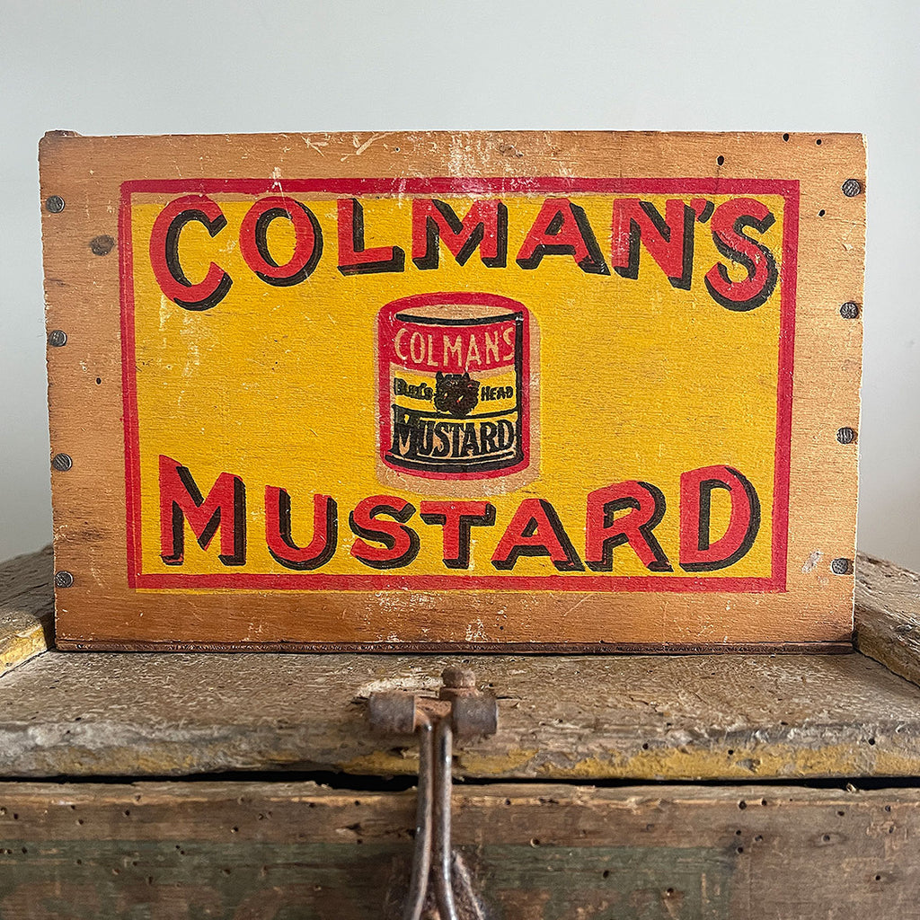 A petit, early Coleman's Mustard Box that would have held 48 2d tins of Colman's Mustard (Compound). Nice bright colours to the front. - SHOP NOW - www.intovintage.co.uk