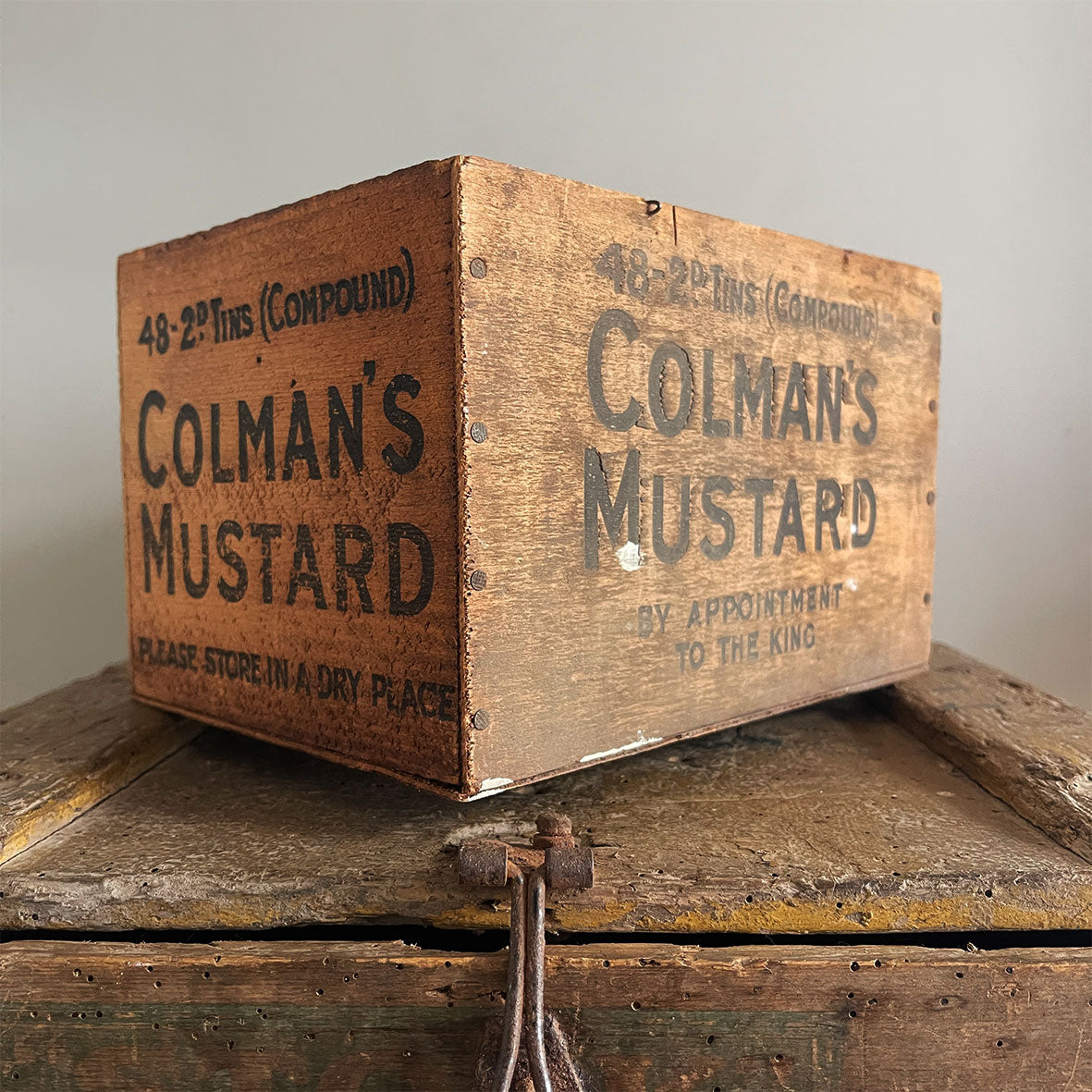 A petit, early Coleman's Mustard Box that would have held 48 2d tins of Colman's Mustard (Compound). Nice bright colours to the front. - SHOP NOW - www.intovintage.co.uk