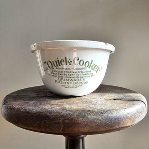 An Antique Grimwade's patented quick cooker pudding bowl with lid, circa 1911, made in England from stoneware pottery. It has a capacity of 2 1/2 pints, 7 inch size with directions printed on bowl and lid, you just need string to tie it up before cooking! SHOP NOW - www.intovintage.co.uk