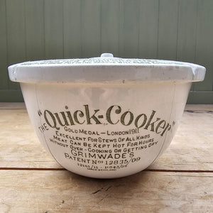 An Antique Grimwade's patented quick cooker pudding bowl with lid, circa 1911, made in England from stoneware pottery. It has a capacity of 2 1/2 pints, 7 inch size with directions printed on bowl and lid, you just need string to tie it up before cooking! SHOP NOW - www.intovintage.co.uk