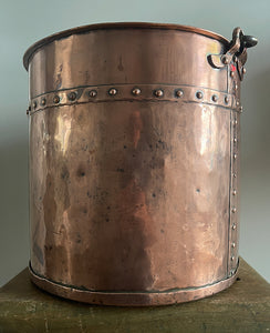 A Victorian Copper Riveted Coal Bucket, dating to 1870. Fantastic for fireside storage, it has a fold-down brass carrying handle, the seams are in excellent order and it's finished with attractive chunky rivets - SHOP NOW - www.intovintage.co.uk