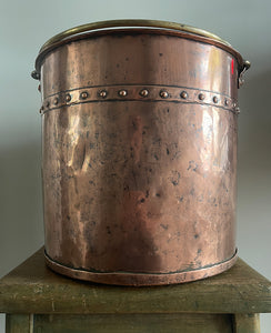 A Victorian Copper Riveted Coal Bucket, dating to 1870. Fantastic for fireside storage, it has a fold-down brass carrying handle, the seams are in excellent order and it's finished with attractive chunky rivets - SHOP NOW - www.intovintage.co.uk