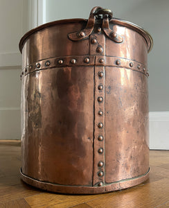 A Victorian Copper Riveted Coal Bucket, dating to 1870. Fantastic for fireside storage, it has a fold-down brass carrying handle, the seams are in excellent order and it's finished with attractive chunky rivets - SHOP NOW - www.intovintage.co.uk