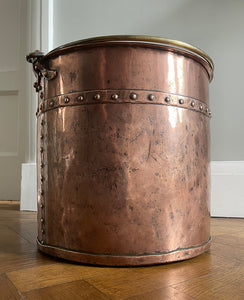 A Victorian Copper Riveted Coal Bucket, dating to 1870. Fantastic for fireside storage, it has a fold-down brass carrying handle, the seams are in excellent order and it's finished with attractive chunky rivets - SHOP NOW - www.intovintage.co.uk