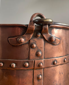 A Victorian Copper Riveted Coal Bucket, dating to 1870. Fantastic for fireside storage, it has a fold-down brass carrying handle, the seams are in excellent order and it's finished with attractive chunky rivets - SHOP NOW - www.intovintage.co.uk