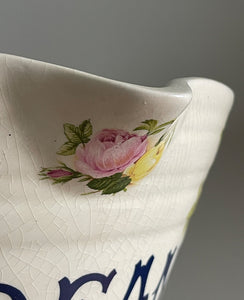 A well sized white ironstone dairy CREAM pail with side carrying handles, lip front and pretty floral decoration - SHOP NOW - www.intovintage.co.uk