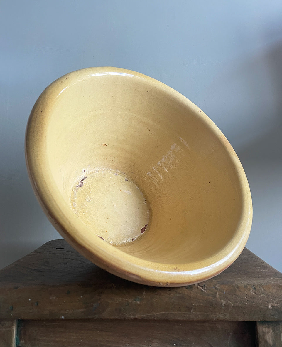 An Antique glazed terracotta Dairy Cream Bowl. Ideal for bread proving. French, late 19th Century - SHOP NOW - www.intovintage.co.uk