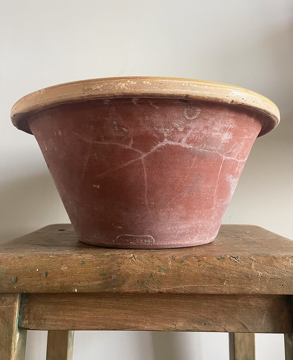 An Antique glazed terracotta Dairy Cream Bowl. Ideal for bread proving. French, late 19th Century - SHOP NOW - www.intovintage.co.uk