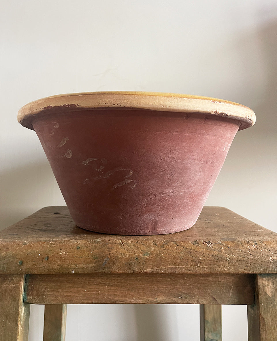 An Antique glazed terracotta Dairy Cream Bowl. Ideal for bread proving. French, late 19th Century - SHOP NOW - www.intovintage.co.uk